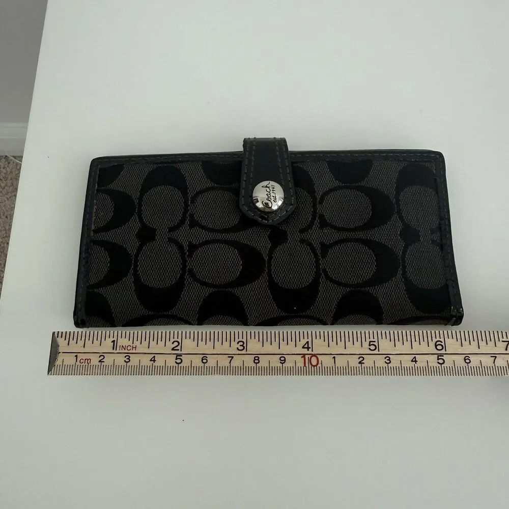 Coach Vtg Y2K Black Signature C Jacquard Long Canvas Wallet Minimalist Old Money